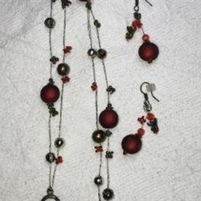 J#38 Long or short red necklace & earrings $25 
