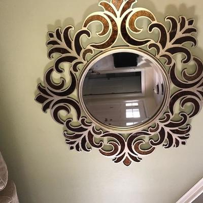 $125 Unusual Metal and Inlaid Glass Mirror 