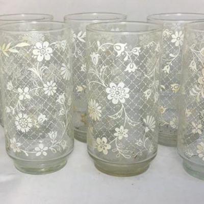 https://www.ebay.com/itm/114194993663	BR001: Vintage Mid-Century Modern White Floral Decorated Glass Tumblers, 8 pieces, 5.5