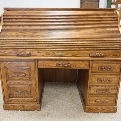 1070	CONTEMPORARY OAK ROLL TOP DESK WITH PANELED SIDES