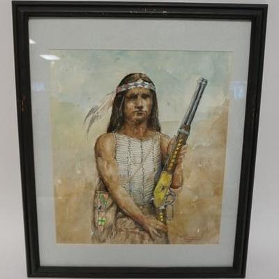 1093	WATERCOLOR OF AMERICAN INDIAN SIGNED KW TOGEL. IMAGE SIZE 13 IN X 115 1/2 IN