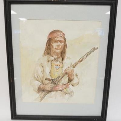 1092	WATERCOLOR OF AMERICAN INDIAN SIGNED KW TOGEL. IMAGE SIZE 13 IN X 14 1/2 IN