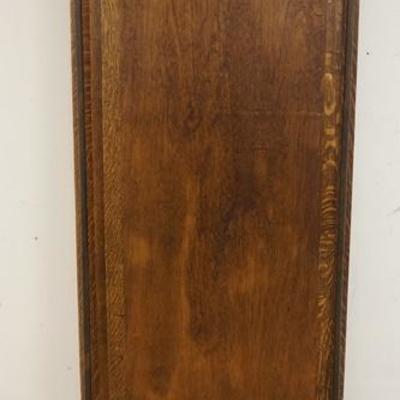 1067	ANTIQUE OAK MECHANICAL 3 PART STORE WALL MOUNT DRESSING MIRROR WITH CARVED SCROLLED CREST