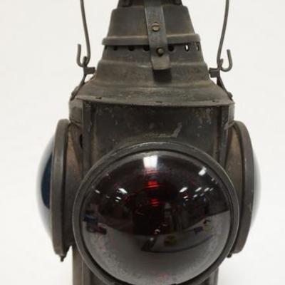 1083	ANTIQUE DRESSEL RAILROAD SWITCH AND SIGNAL LANTERN WITH 2 RED AND 2 GREEN LENSES, ARLINGTON NJ. 17 1/2 IN HIGH