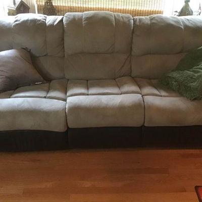 Microfiber and Faux Leather Recliner Sofa