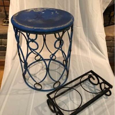 Metal Side Table with Metal Planter