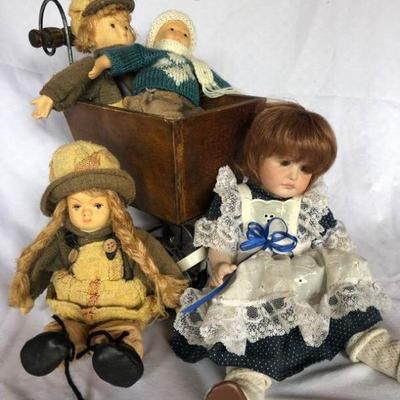 Dolls and Wooden Buggy