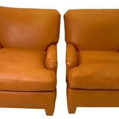 PAIR APRICOT LEATHER LOUNGE CHAIRS $450