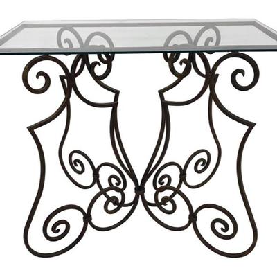 IRON BASE GLASS TOP TABLE $85