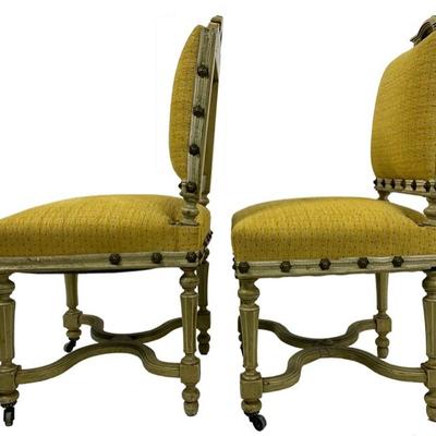 PAIR UPHOLSTERED PAINTED SIDE CHAIRS $65