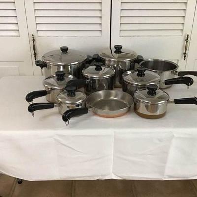 Set of ''Revere Ware'' Copper Bottom Pots and Pans