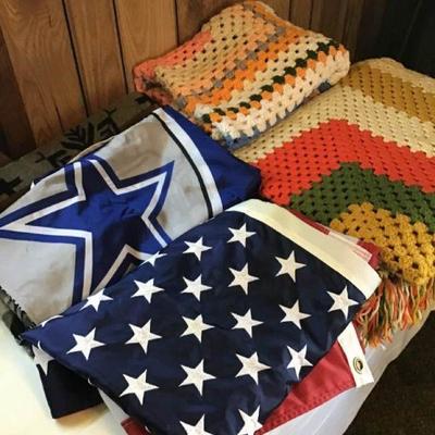 American Flag, Dallas Cowboy Flag, 3 Blankets