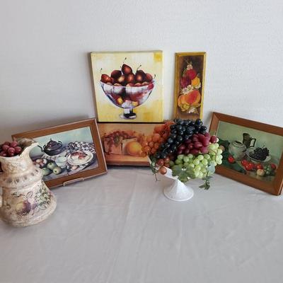 Fruit Picture Decor w/ Milk Glass