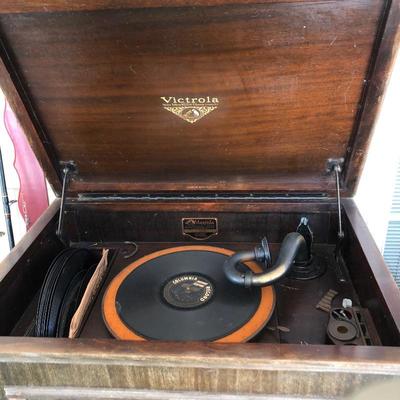 Victrola with records