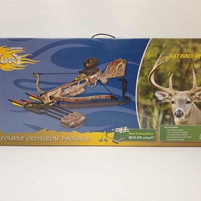 2504	

Brand New In Box Fury Recurve Crossbow Package
Includes: Extra String Included, 175Lb Recurve Crossbow, 3-Dot Multi Range Red Dot,...