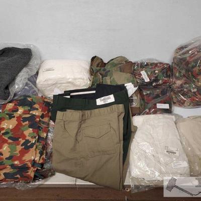 7113: Military Camo Pants and Tops: Camo BDUs, pants, shirts.