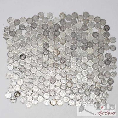 11290: Approx 250 Pre 1964 Silver Dimes, Weighs Approx 616.1g