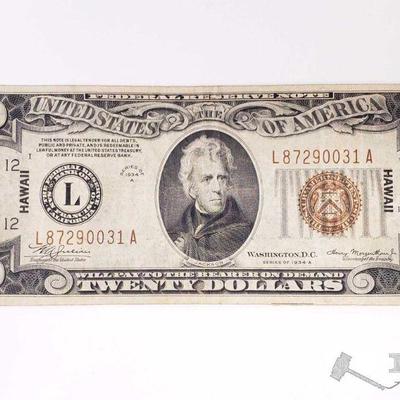 11135: Series of 1934 A, 20 Dollar Federal Reserve Note - Hawaii