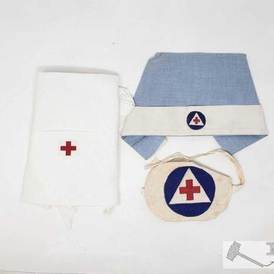 7815	

WW2 1940's Red Cross Uniform Hat and Mask
WW2 Era 1940's Red Cross uniform hat, mask, and cloth. Jewish WW2 patch OST - Star of...