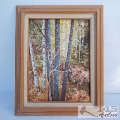 8115: Autumn Trees Oil Painting, Framed. Autumn trees oil painting 17