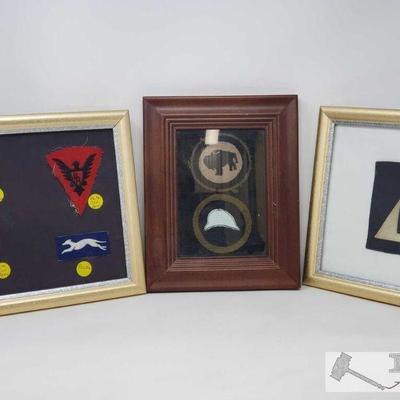Set of 3 WW2 Era Framed Military Patches