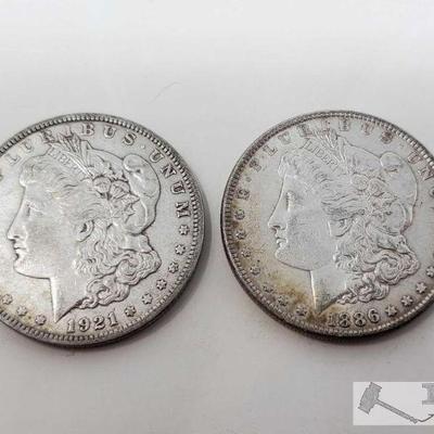 11186:  1921 and 1886 Morgan Silver Dollars - Philadelphia Mint