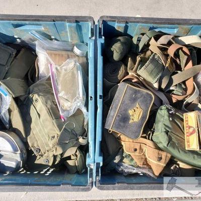 7130: 2 Totes of Military Packs, Pouches, Straps and More