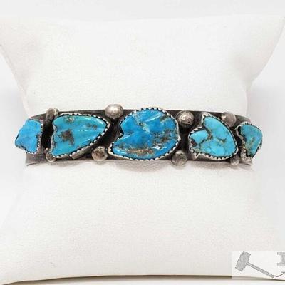 203 Very Rare Vintage Native American Navajo Carved Turquoise Sterling Silver Bracelet. Very Rare Vintage Native American Navajo Carved...
