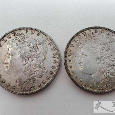 11193: 1881 and 1887 Morgan Silver Dollars- Philadelphia Mint