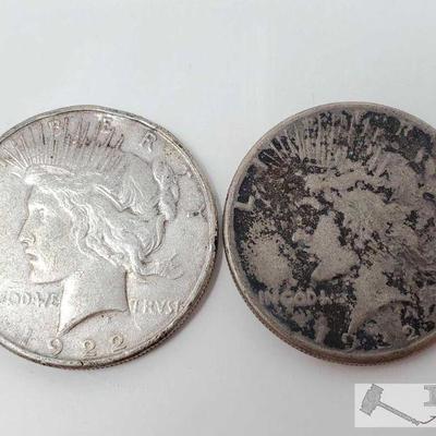 11182: Two 1922 Silver Peace Dollars - San Francisco Mint. Each weighs approx 26.6g #7
#7