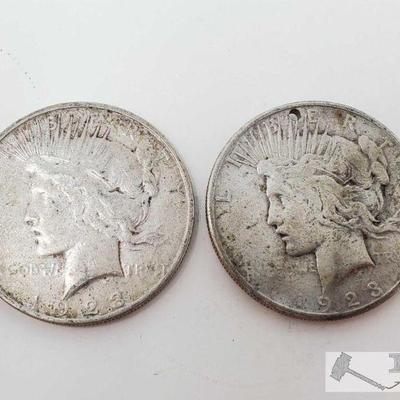 11181	

Two 1923 Silver Peace Dollars - San Francisco Mint
Each weighs approx 26.5g #7