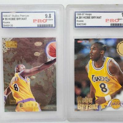 106	

1996-97 Skybox Premium #55 and Hoops #281 Kobe Bryant Pro Graded Rookie Cards
1996-97 Skybox Premium #55 pro graded Kobe Bryant...