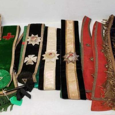 7033: Vintage Military Sashes - Includes "In Hoc Signo Vinces" Sashes, Cuffs and More