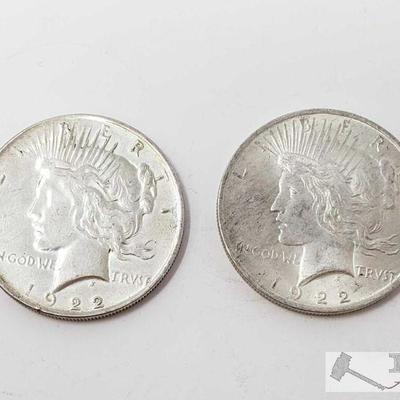 11115: 2 1922 Silver Peace Dollars- Philadelphia