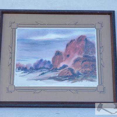 8120: "Snow Canyon Utah" by Max Flatow, Detailed Frame. Max Flatow's Snow Canyon, Utah water color art 16" x...