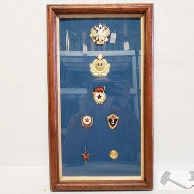 7509: 7 Framed Soviet Union Badges