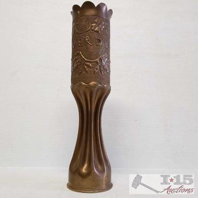 7040: WW1 Verdun Trench Art Shell Vase