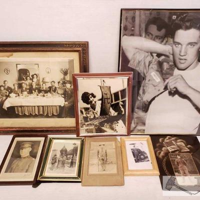 7512: Assorted Military Photos, Framed Picture of Elvis Presley and More
