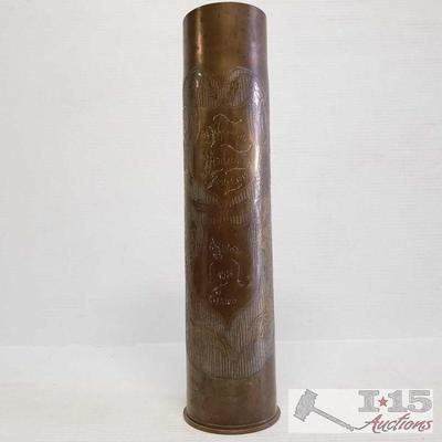 7042:  1916 and 1918 French Antique Trench Art Vase WW1