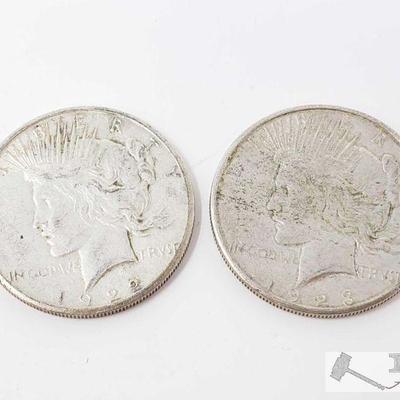 11111:  2 1922&1923 Silver Peace Dollars-San Fransisco