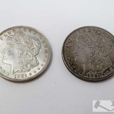 11104: 2 1921 Morgan Silver Dollars - Philadelphia