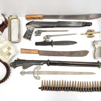2350 Machetes, Sword, Ammo Cartridge Belt, Bayonets, Gun Parts, And More