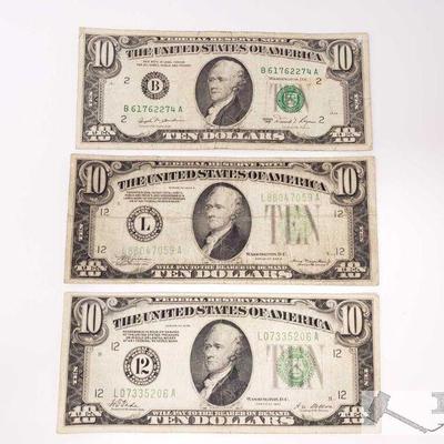 11136: 3 10 Dollar Federal Reserve Notes- 1981, 1934 A, 1928