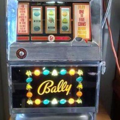 8510: Vintage Bally Nickle Slot Machine in Working Condition and Stand