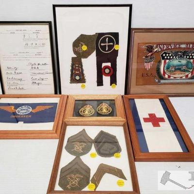 7508: Various Military Patches, Framed Copy of Surrender Document and More
