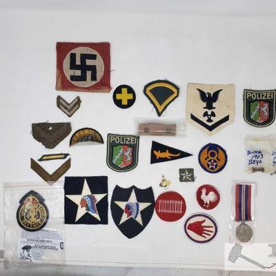 7814: WW2 Era Patches, 1939-45 British War Medal and More. 7813: 3 WW2 Era Juden Polizei Arm Bands - in Frame. 3 WW2 Era Juden Polizei...