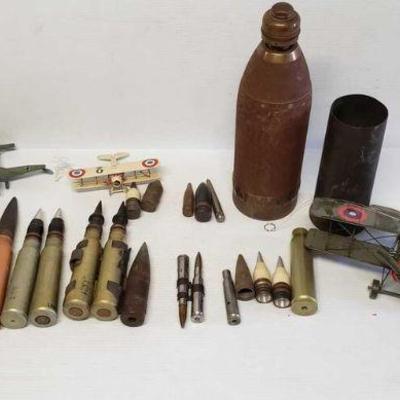 7044: Old Military Bullets, WW2 German Handle Grenade and More !!