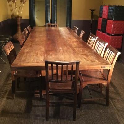 Large  12ft x 4ft Solid Teak Dining or Conference Table with 12 chairs. 