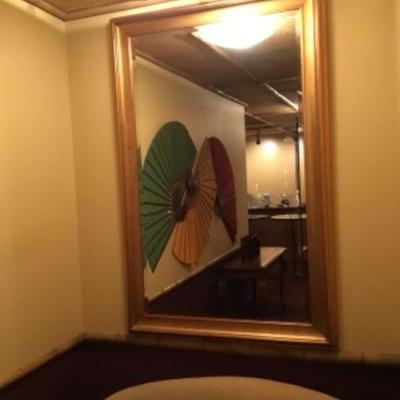 Large Gold Framed Beveled Mirror. 68in x 44in. 