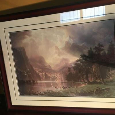 Albert Bierstadt framed and matted print. Among the Sierra Nevada Mountains, California. Framed size 43in x 33-1/5in.